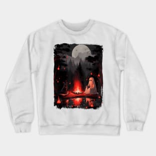 Black Cat And Ghost Sitting On Bench Halloween Dark Gothic Crewneck Sweatshirt